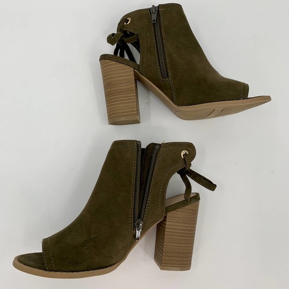 LC Lauren Conrad Boots Womens 8M Ankle Booties Peep Toe Block Heels Olive Green - Picture 8 of 10